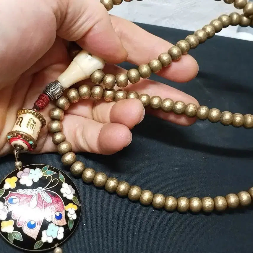 [BUNJANG] Tibetan 108 Prayer Beads Necklace Brass Antique / 황동 티벳 골동 108 염주 목걸이
