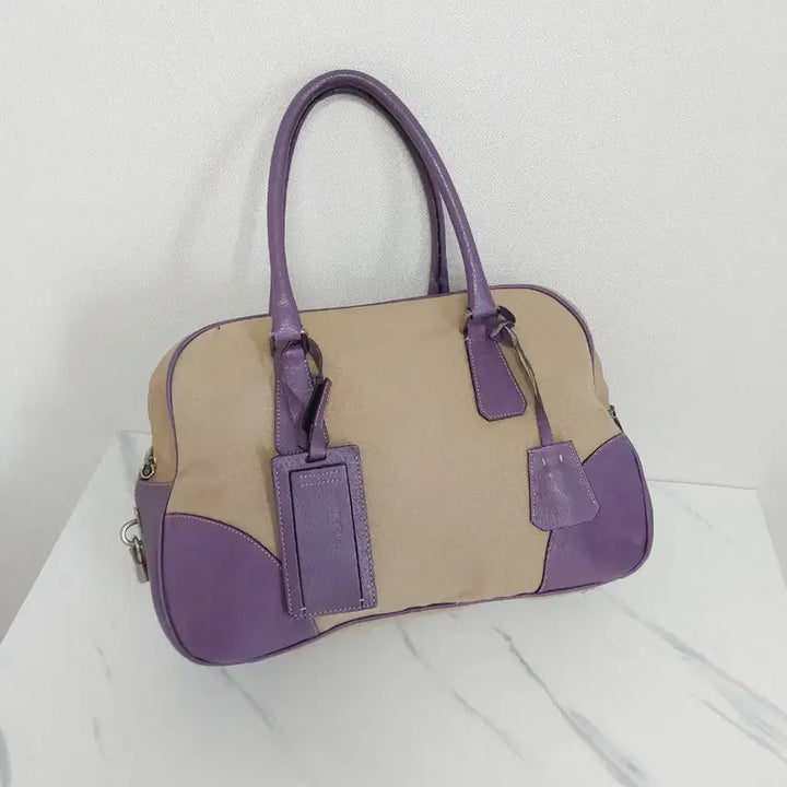 [BUNJANG] Prada Vintage Canvas Leather Tote Bag Lavender / 프라다 빈티지 캔버스 레더 토트백 라벤더