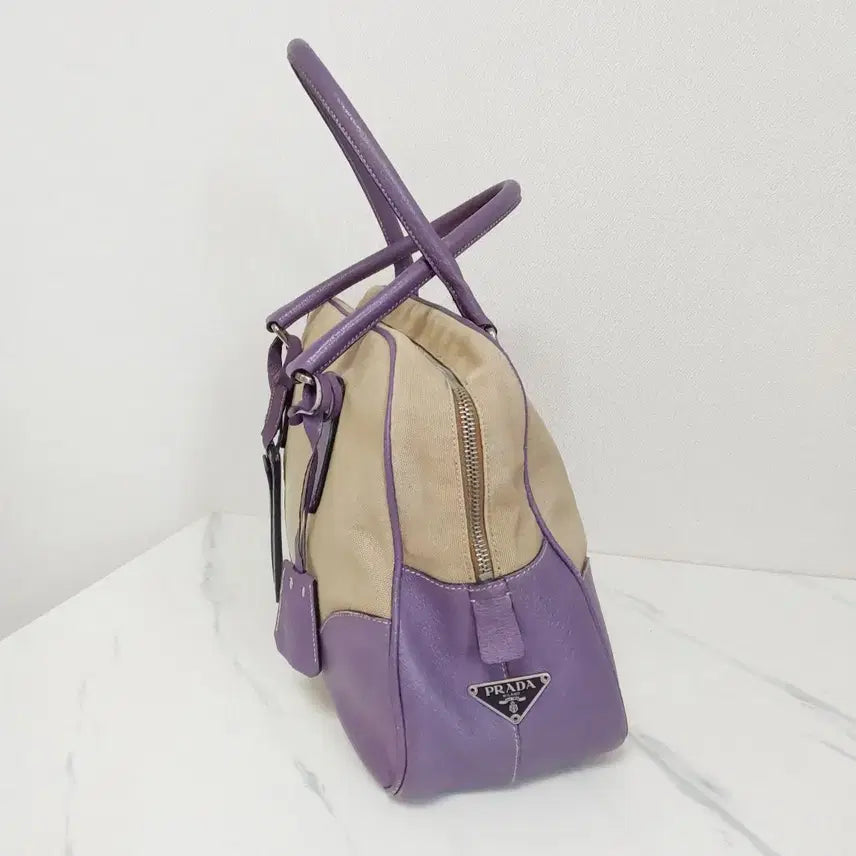 [BUNJANG] Prada Vintage Canvas Leather Tote Bag Lavender / 프라다 빈티지 캔버스 레더 토트백 라벤더