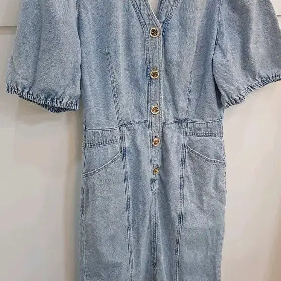 [BUNJANG] Egoist Puff Short Sleeve Denim Dress L Size / 에고이스트 청 데님퍼프반팔원피스 L사이즈