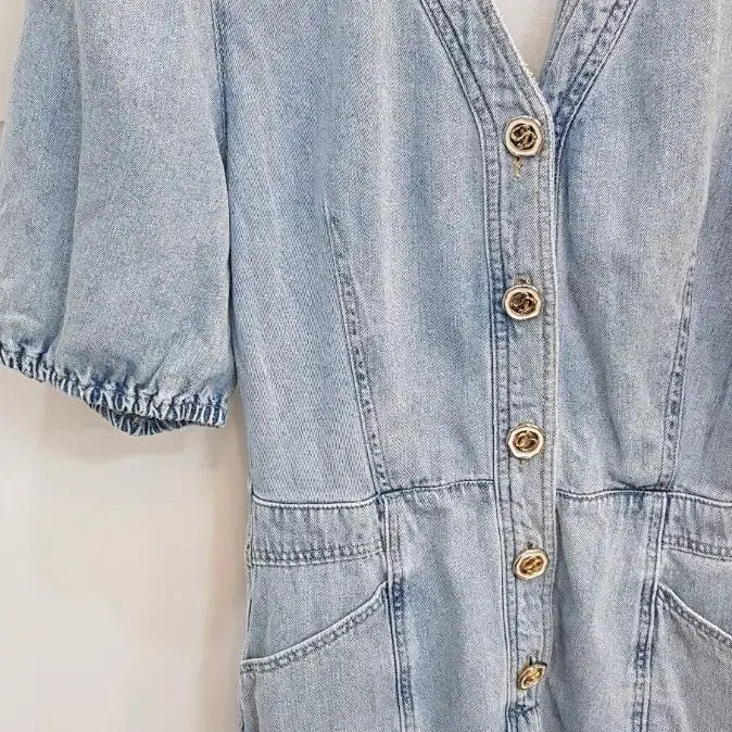 [BUNJANG] Egoist Puff Short Sleeve Denim Dress L Size / 에고이스트 청 데님퍼프반팔원피스 L사이즈
