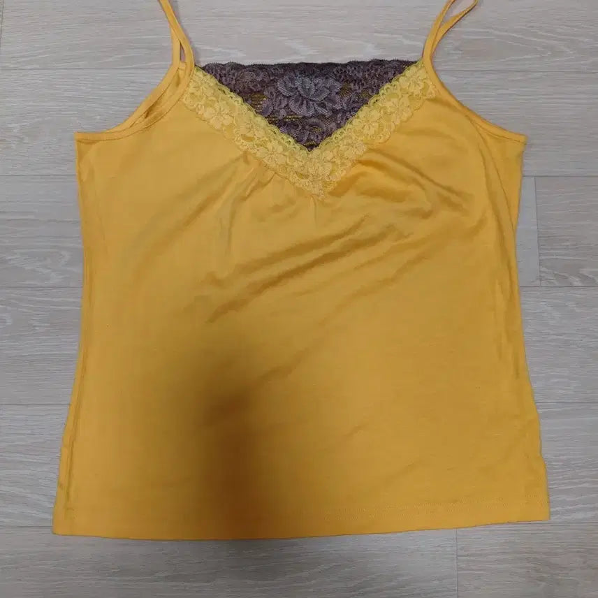 [BUNJANG] Mustard Orange Lace Sleeveless Top / 겨자 오렌지 레이스 슬리브리스 탑