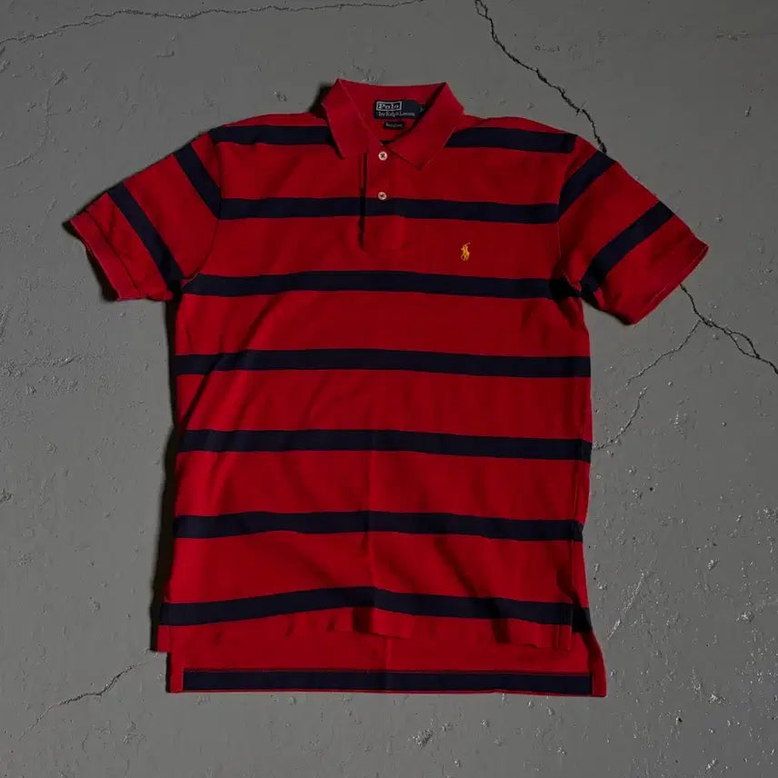 [BUNJANG] Polo Ralph Lauren Red Navy Stripe Pique Shirt - Size M / 폴로 랄프로렌(Polo Ralph Lauren) 레드, 네이비 스트라이프