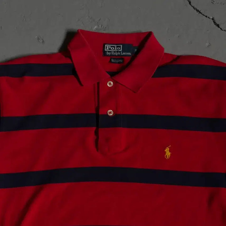 [BUNJANG] Polo Ralph Lauren Red Navy Stripe Pique Shirt - Size M / 폴로 랄프로렌(Polo Ralph Lauren) 레드, 네이비 스트라이프