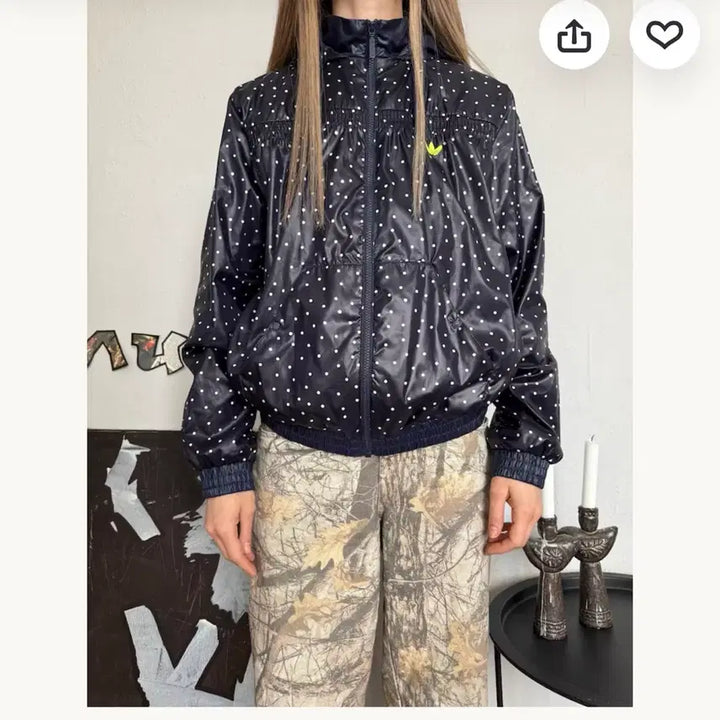 [BUNJANG] Adidas Y2K Polka Dot Navy Windbreaker / 아디다스 y2k 도트 땡땡이 네이비 바람막이