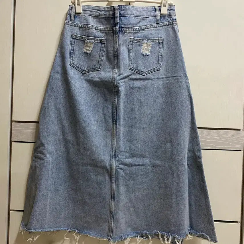 [BUNJANG] Vintage Cut Denim Long Skirt - Size L / 구제 빈티지 커팅 데님 청 치마 롱 스커트 L