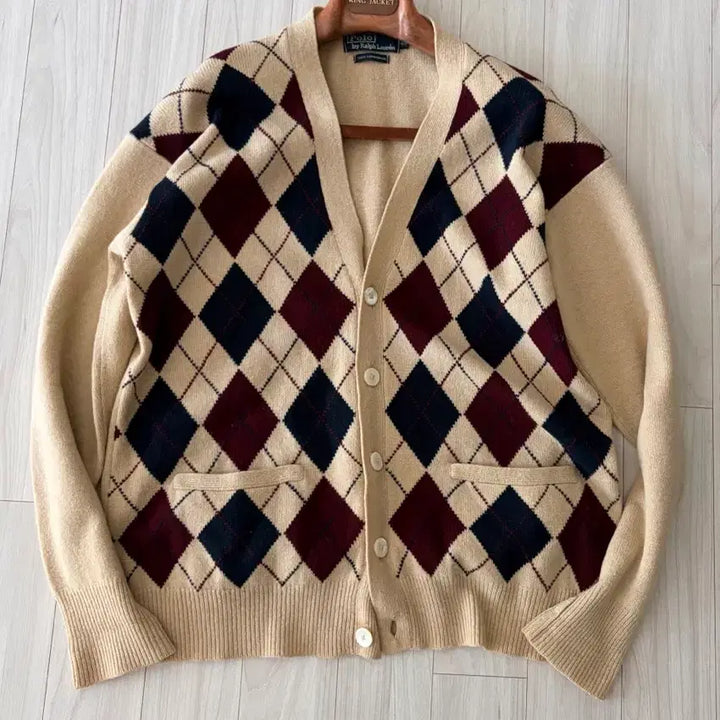 [BUNJANG] Polo Ralph Lauren Lambswool Argyle Cardigan Beige / 폴로 아가일 베이지 램스울 가디건