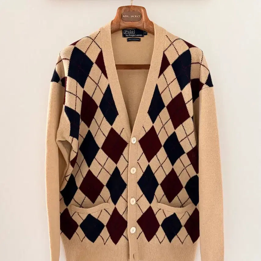 [BUNJANG] Polo Ralph Lauren Lambswool Argyle Cardigan Beige / 폴로 아가일 베이지 램스울 가디건