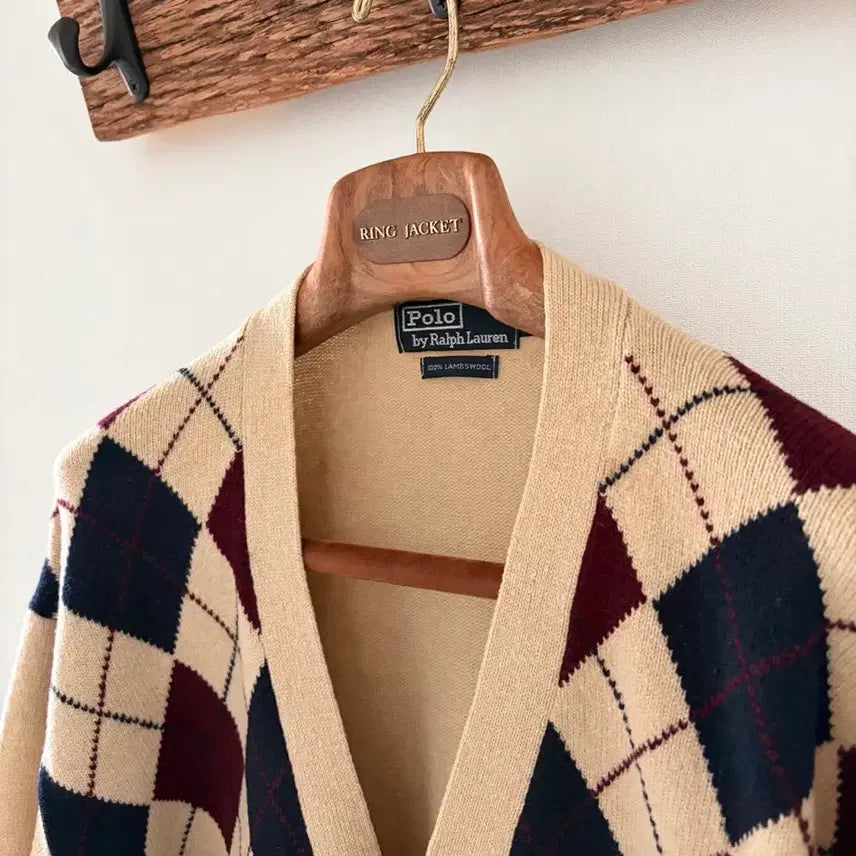 [BUNJANG] Polo Ralph Lauren Lambswool Argyle Cardigan Beige / 폴로 아가일 베이지 램스울 가디건