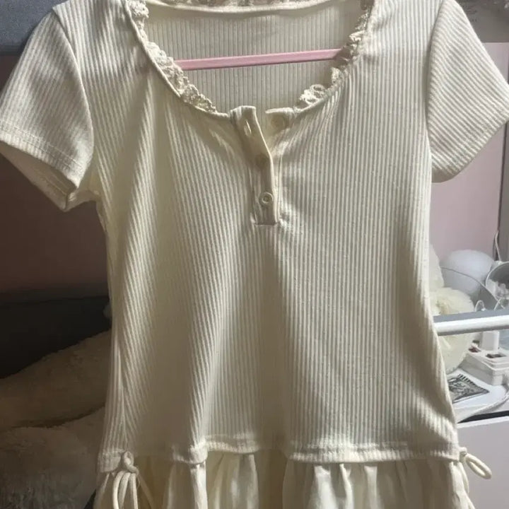 [BUNJANG] Ivory Short Sleeve Layered T-Shirt / 최저가,가격내림)아이보리 반팔 레이어드티