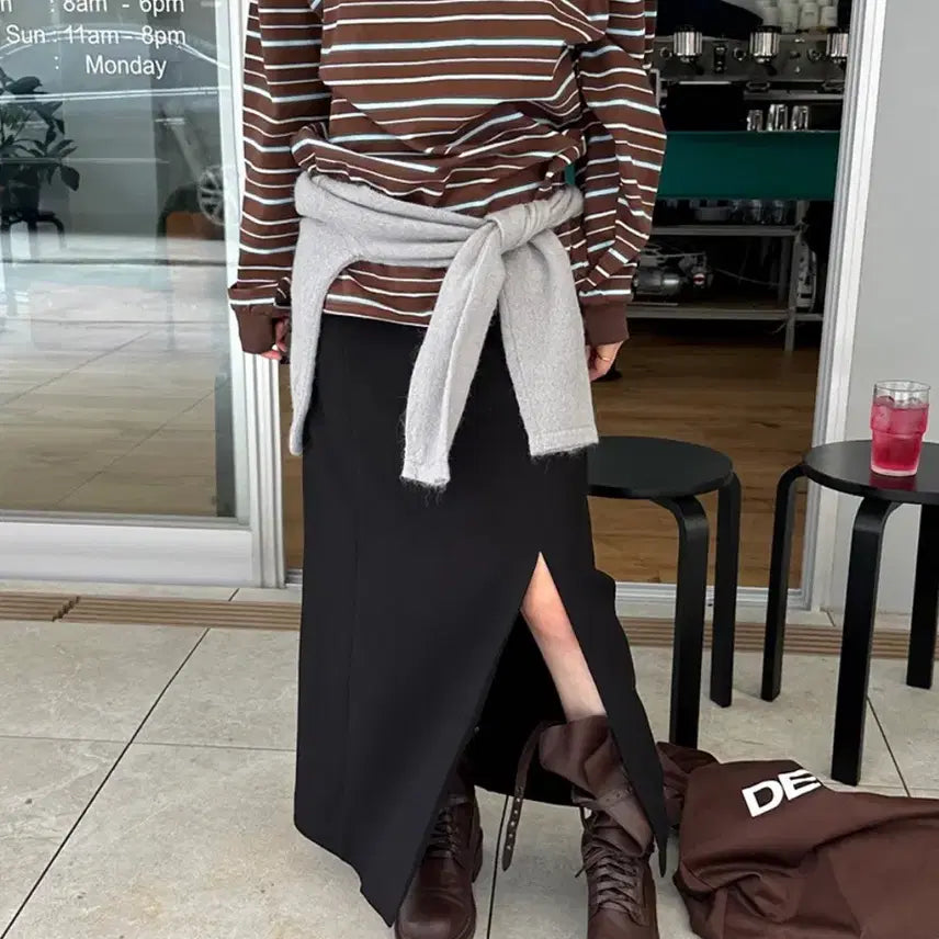 [BUNJANG] Jaiplanned Slit H-Line Long Skirt Black / 제이어반스 슬릿 H라인 롱스커트 블랙