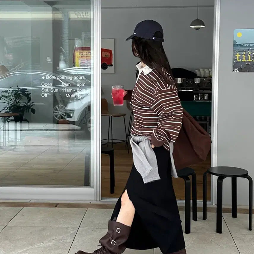 [BUNJANG] Jaiplanned Slit H-Line Long Skirt Black / 제이어반스 슬릿 H라인 롱스커트 블랙