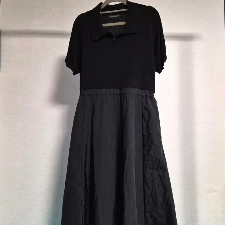 [BUNJANG] BREAL Black Knit Color-Block Shirring Dress / 66) 브레알 블랙 니트 배색 바스락 원피스