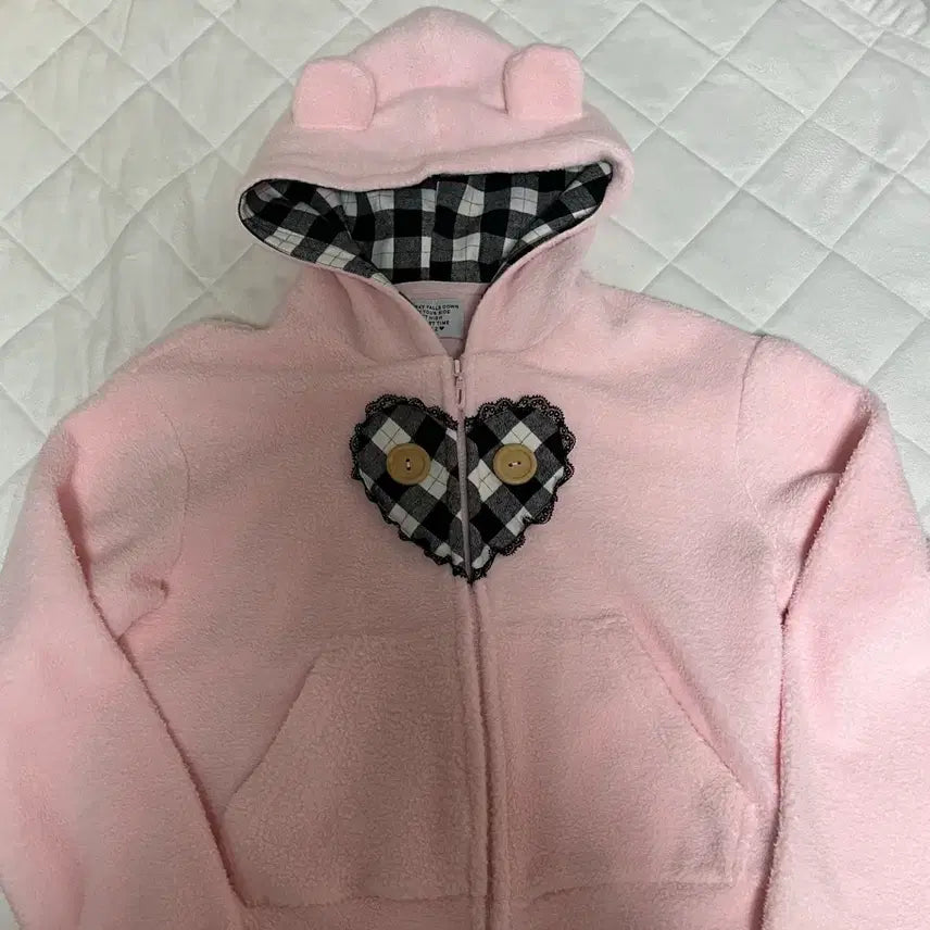 [BUNJANG] It Pleases Me Bear Check Hooded Zip-Up / 19일까지) 잇미플리즈 베어 체크 후드집업