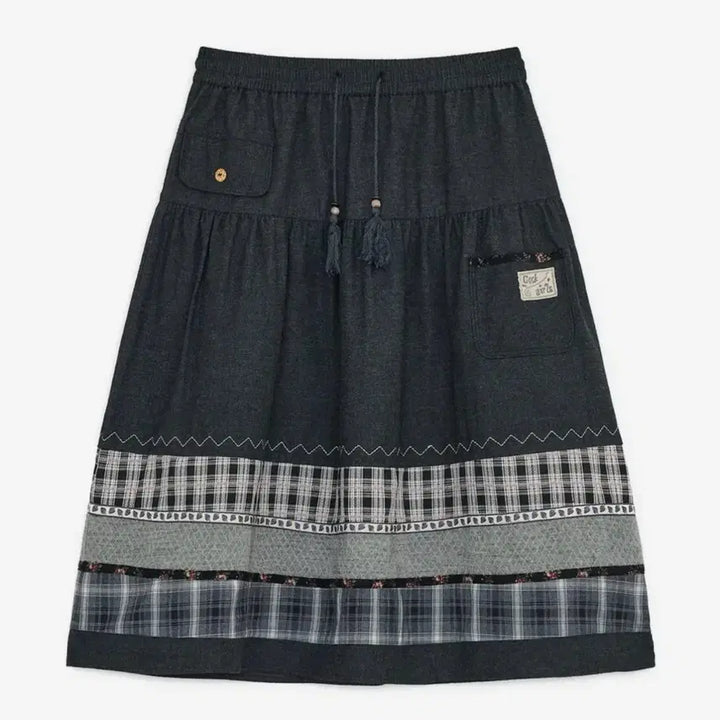[BUNJANG] hugyourskin Vintage Pattern Midi Skirt (Black Denim) / 허그유어스킨 빈티지 패턴 미디 스커트 (블랙 데님)