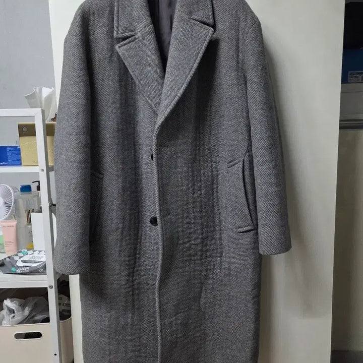 [BUNJANG] TNGT Herringbone Long Coat Grey / TNGT 헤링본 롱 코트 그레이