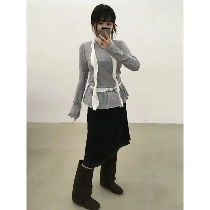 [BUNJANG] Black Up Wide Shirring Middle Boots Brown / [245] 블랙업 와이드 셔링 미들 부츠 브라운 소브 마리공주