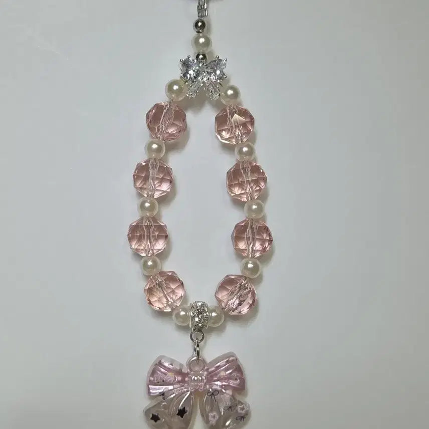[BUNJANG] Pink Ribbon Bead Phone Charm / 핑크 리본 비즈 핸드폰 키링
