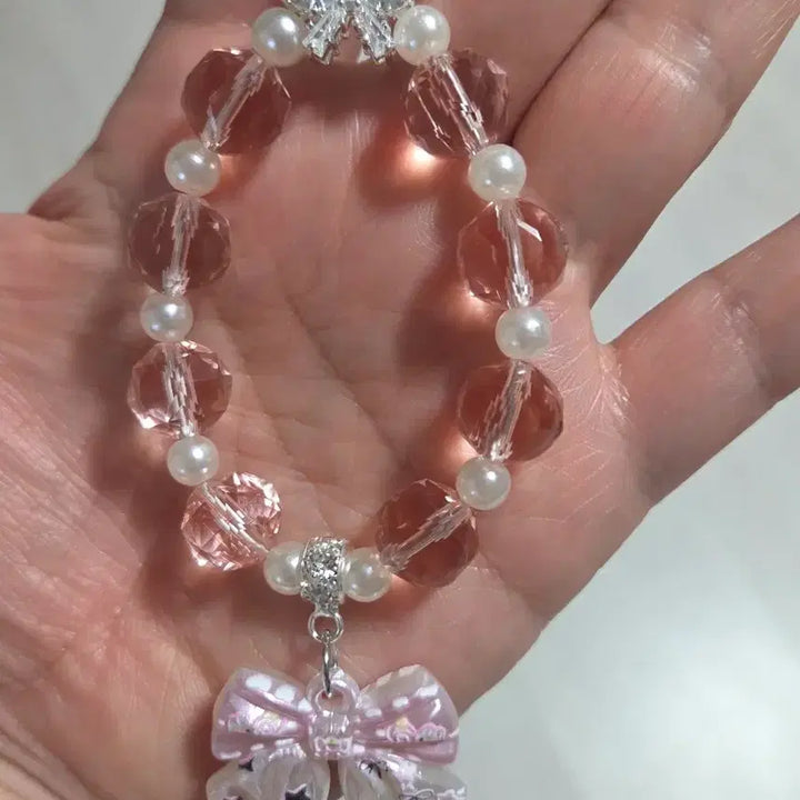 [BUNJANG] Pink Ribbon Bead Phone Charm / 핑크 리본 비즈 핸드폰 키링
