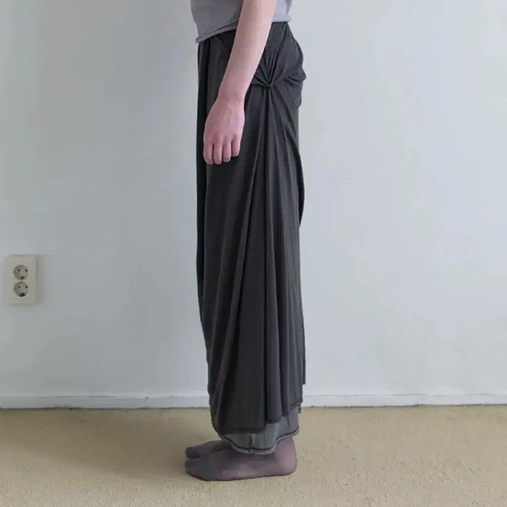[BUNJANG] Nothing Everything Draped Double Layered Skirt Charcoal Grey / 낫띵에브리띵 DRAPED DOUBLE LAYERED SKIRT