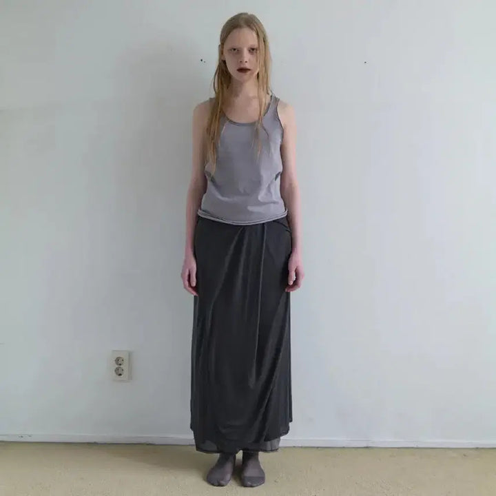 [BUNJANG] Nothing Everything Draped Double Layered Skirt Charcoal Grey / 낫띵에브리띵 DRAPED DOUBLE LAYERED SKIRT