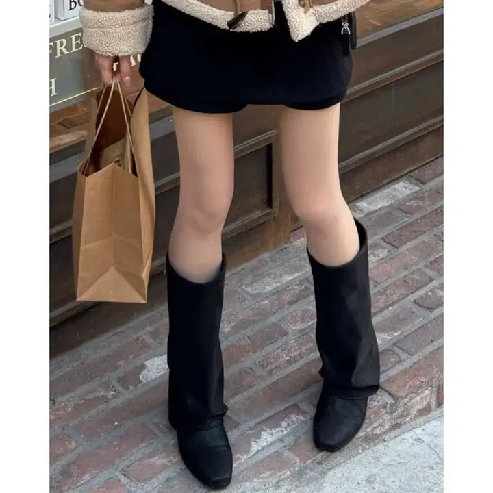 [BUNJANG] Our Cabinet Wide Shirring Middle Boots Black (245) / [245] 아워캐비넷 와이드 셔링 미들 부츠 블랙 마리공주