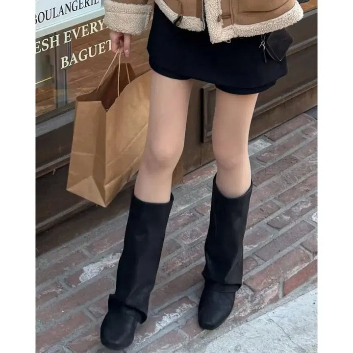 [BUNJANG] Our Cabinet Wide Shirring Middle Boots Black (245) / [245] 아워캐비넷 와이드 셔링 미들 부츠 블랙 마리공주