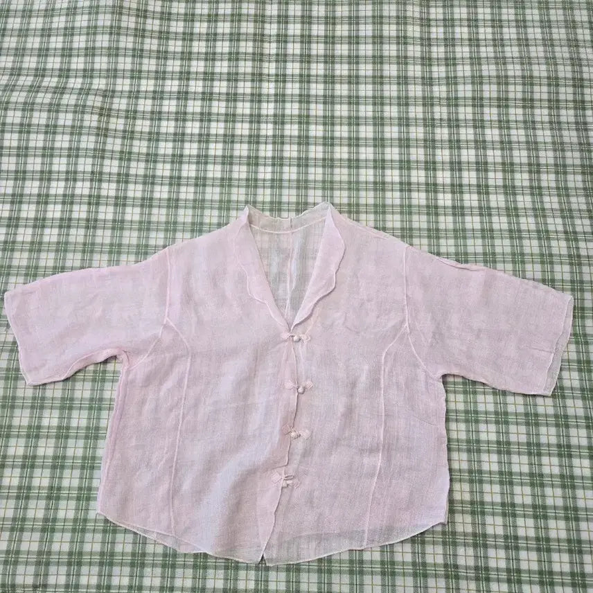 [BUNJANG] Linen Blend Reform Shirt - Pastel Pink - Size 66 / 4ㅡ모시  연핑크  개량셔츠ㅡ66
