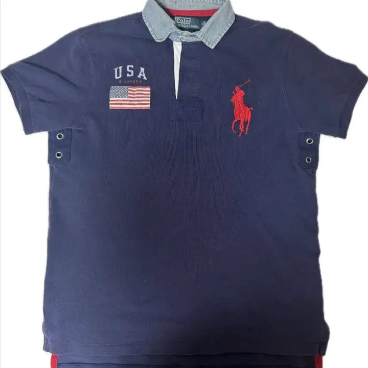 [BUNJANG] Polo Ralph Lauren Big Pony Denim Collar T-Shirt / 폴로 랄프로렌 빅포니 데님 카라티