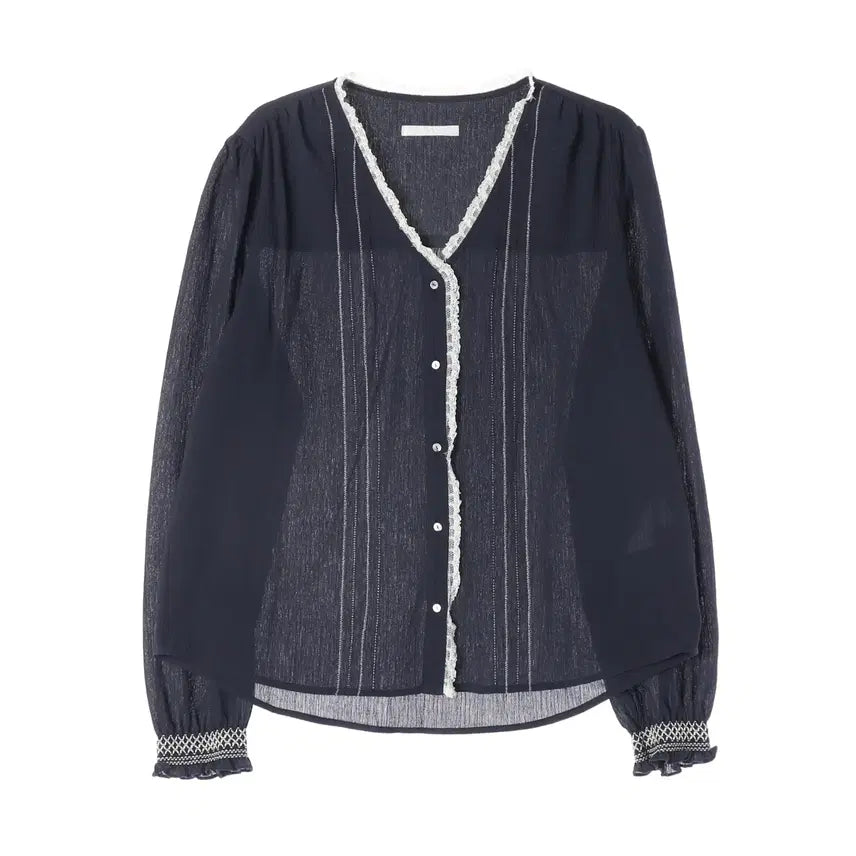 [BUNJANG] Thanat 26SS Ethnic Lace Blouse Navy / 타낫 26SS T/T Ethn 에스닉 레이스 블라우스 네이비