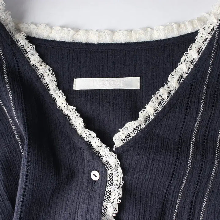 [BUNJANG] Thanat 26SS Ethnic Lace Blouse Navy / 타낫 26SS T/T Ethn 에스닉 레이스 블라우스 네이비