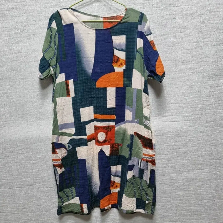 [BUNJANG] Short Sleeve Midi Dress with Unique Pattern / 사072 반팔 미디 원피스