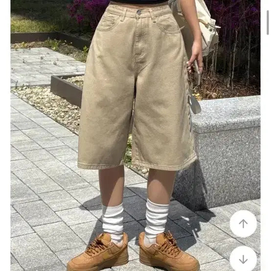 [BUNJANG] Beige Wide Denim Shorts, Large, Unisex / 베이지 와이드 데님 반바지 공용 라지사이즈 1회착용