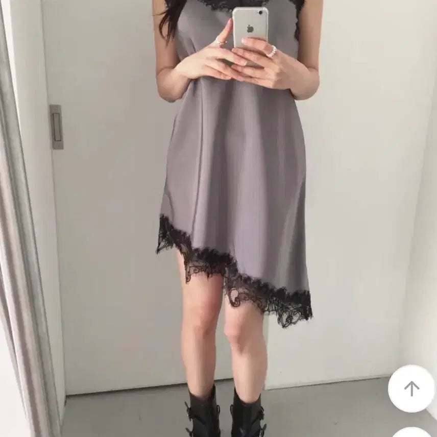 [BUNJANG] Asymmetrical Lace Camisole Slip Dress / 언발란스 레이스 슬립 나시 원피스 레이어드 샤틴 실크 에이블리 무신사