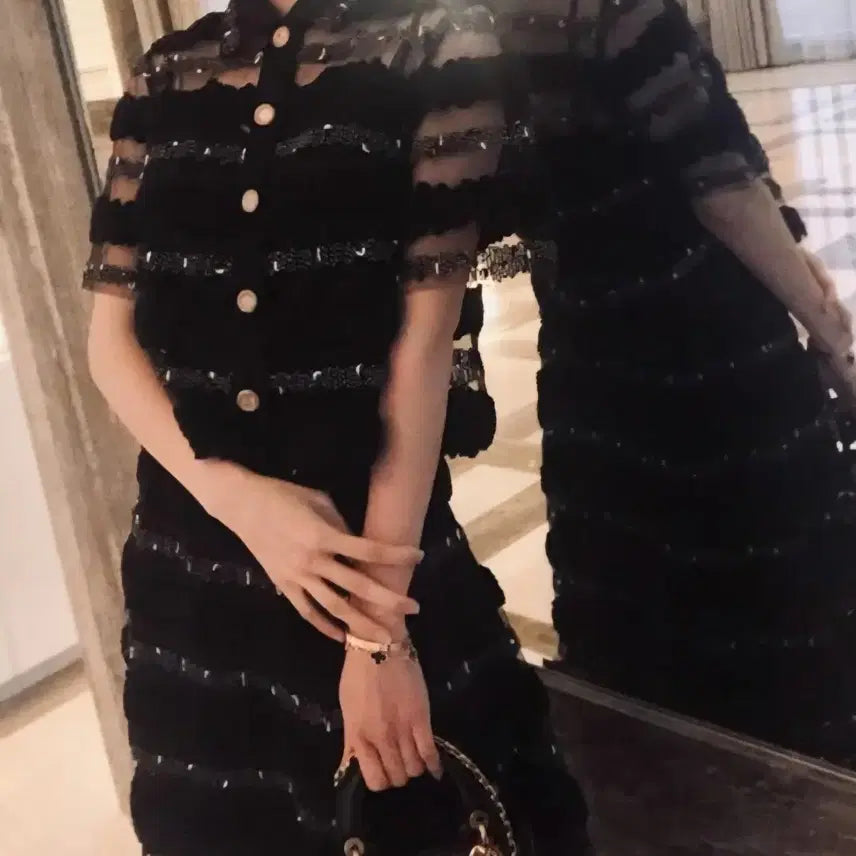 [BUNJANG] BLANCHOT Black Lace Long Two-Piece Set / 블랑쇼 BLANCHOT