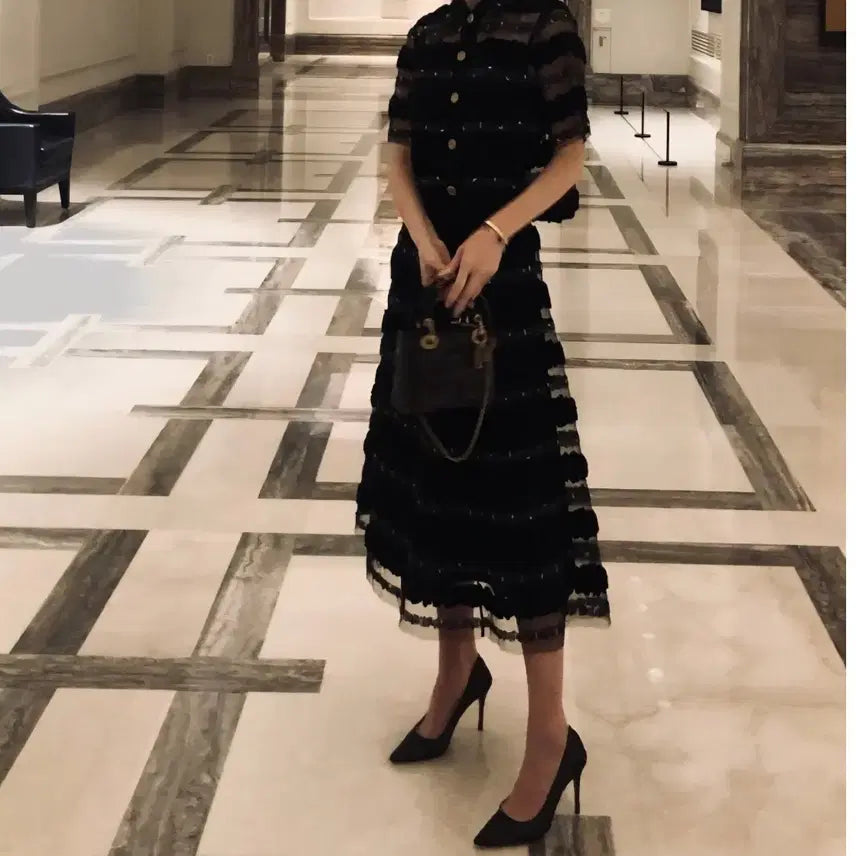 [BUNJANG] BLANCHOT Black Lace Long Two-Piece Set / 블랑쇼 BLANCHOT