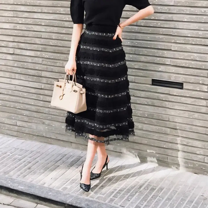 [BUNJANG] BLANCHOT Black Lace Long Two-Piece Set / 블랑쇼 BLANCHOT