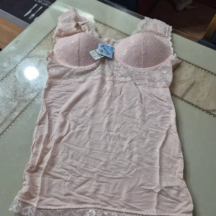 [BUNJANG] Lace Trim Camisole with Built-in Bra - Pink, Ice Silk, New Arrival / 레이스 캡내장 끈나시 핑크 인견 새상품