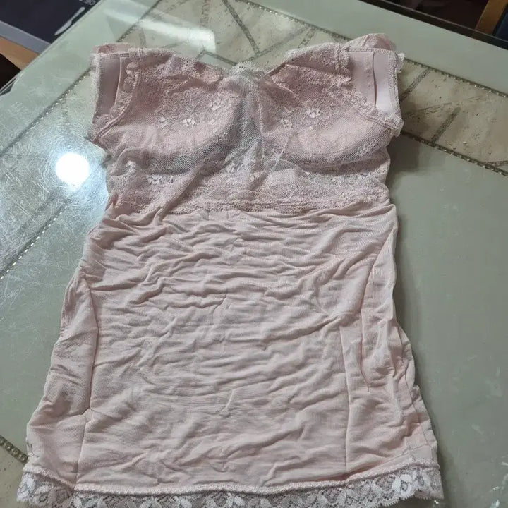 [BUNJANG] Lace Trim Camisole with Built-in Bra - Pink, Ice Silk, New Arrival / 레이스 캡내장 끈나시 핑크 인견 새상품