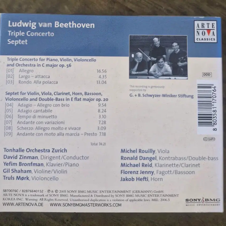 [BUNJANG] Ludwig van Beethoven Triple Concerto, Op. 56 &amp; Septet, Op. 20 CD / CD 베토벤 삼중 협주곡