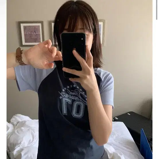[BUNJANG] BAON Jikun Printing Raglan Half Sleeve T-Shirt - Light Purple / 바온 지쿤 프린팅 레글런 나그랑 반팔 티 연보라