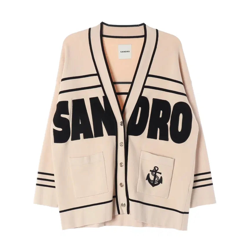 [BUNJANG] Sandro 22SS Big Logo Embroidery Oversized Half Cardigan / 산드로 22SS 빅 로고 자수 오버핏 하프 가디건