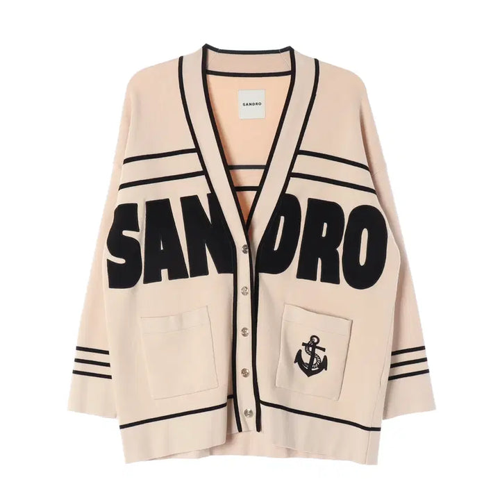 [BUNJANG] Sandro 22SS Big Logo Embroidery Oversized Half Cardigan / 산드로 22SS 빅 로고 자수 오버핏 하프 가디건