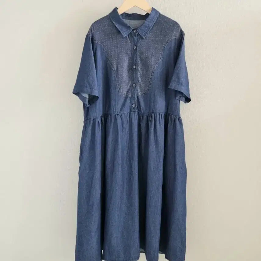 [BUNJANG] Denim Short-Sleeve Long Dress / 청 데님 반팔 롱 원피스