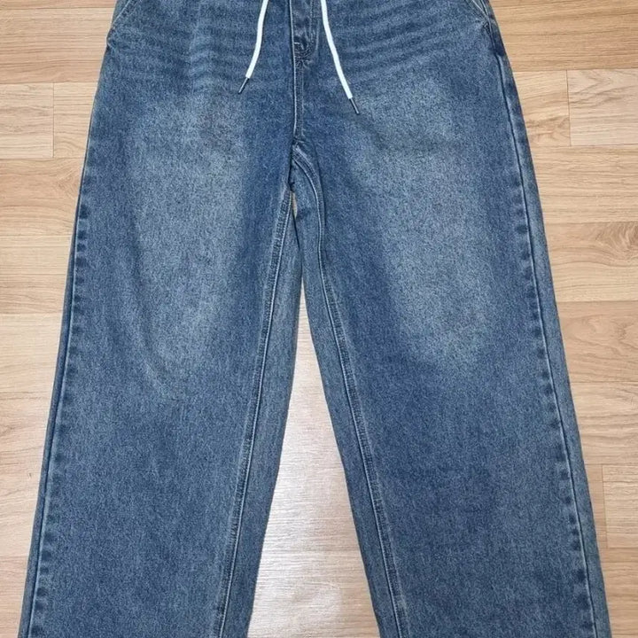 [BUNJANG] Wide Denim Pants with Banding / 청바지 와이드 데님 밴딩팬츠