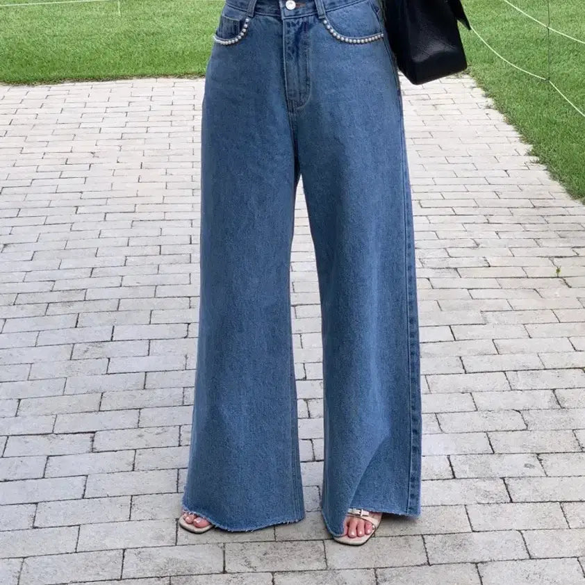 [BUNJANG] Bicini Pearl Wide Fit Denim Jeans - Size M / 새상품 바이씨니 진주데님 M사이즈