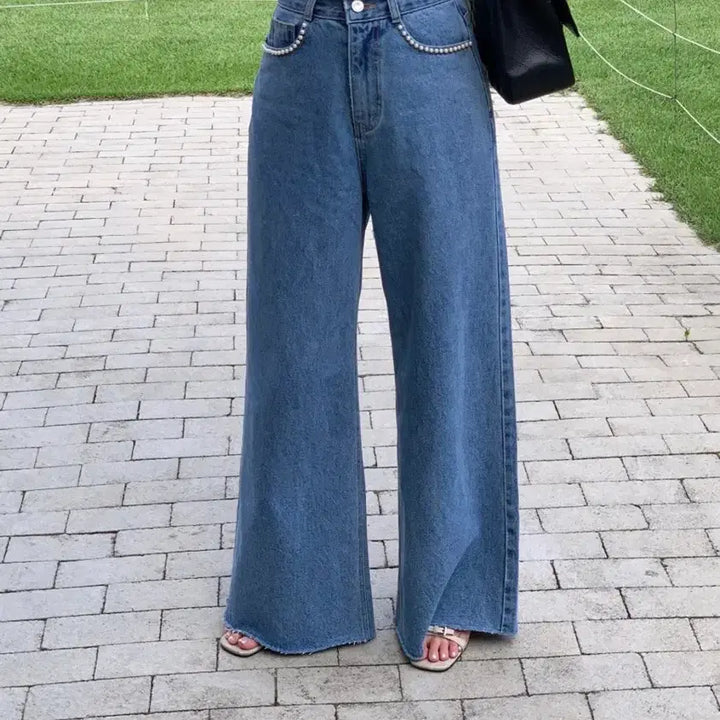 [BUNJANG] Bicini Pearl Wide Fit Denim Jeans - Size M / 새상품 바이씨니 진주데님 M사이즈