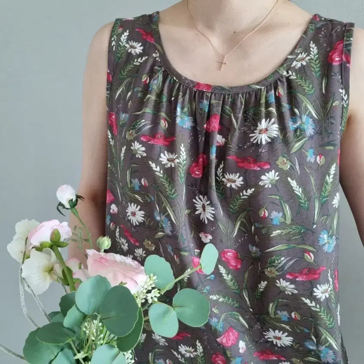 [BUNJANG] Floral Pattern Sleeveless Long Dress / 인견 플라워 패턴 롱 원피스 민소매
