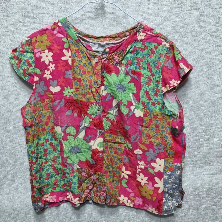 [BUNJANG] Rayon Short-Sleeve Blouse with Floral Pattern / 사079 인견 반팔 블라우스