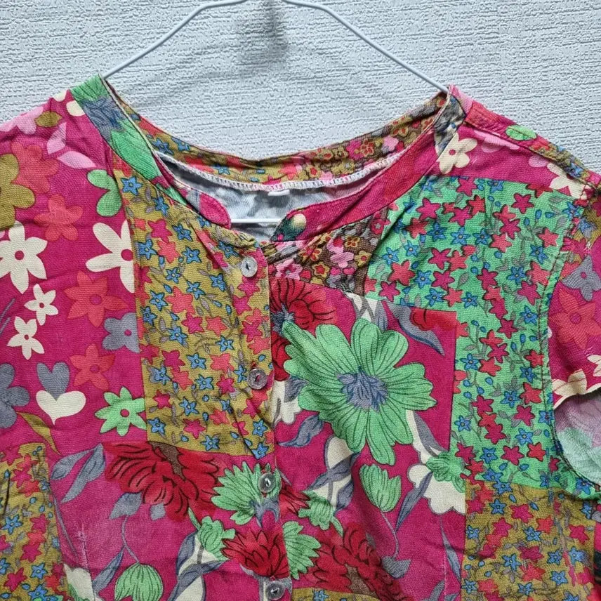 [BUNJANG] Rayon Short-Sleeve Blouse with Floral Pattern / 사079 인견 반팔 블라우스